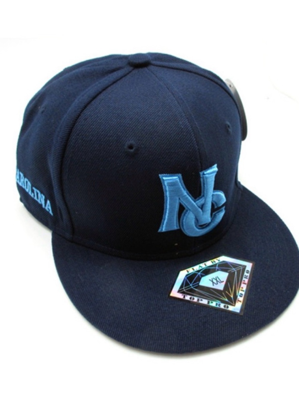 Navy Blue Fitted Hat with Light Blue Embroidered NC Logo